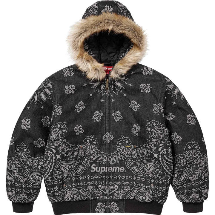 Veste de travail à capuche en denim jacquard Supreme Bandana noir