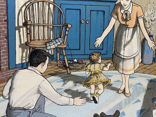 H. Hargrove Mounted Serigraph Oil Painting On Canvas 24x20 Babies First Steps - Picture 5 of 7