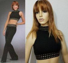 Adult Lg. Dance Costume Lined Crop Top, Pants Black  Gold - CLOSING STORE SALE 