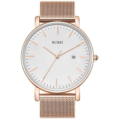 BUREI Fashion Minimalist Wrist Watch White Date Rose Gold SM