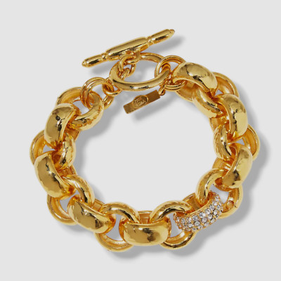 $450 Adam Lippes Women's 24k Gold Plated Textured and Pave Link Bracelet
