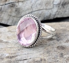 Rose Quartz Ring 925 Sterling Silver Cut Gemstone Jewelry All Size MO398