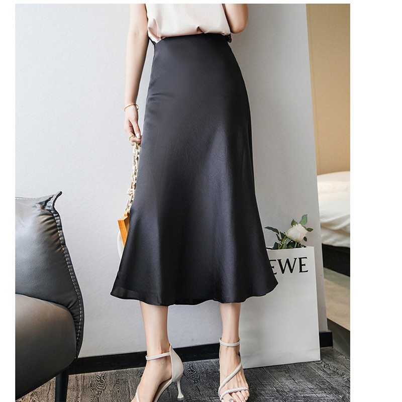 Fall Skirts Elegant Midi Skirts For Women Stretchy High Waist A