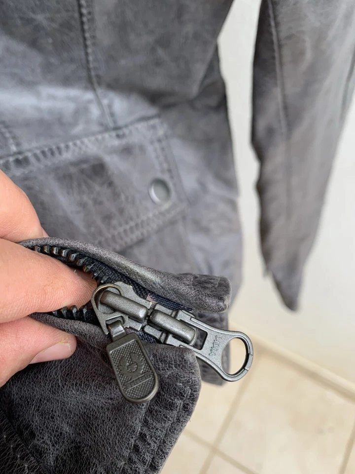Chaqueta de cuero para mujer Belstaff S beige gris envejecido motociclista vintage #Z35 Foto 3 de 4