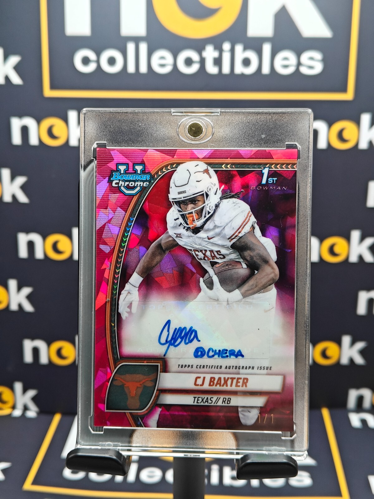 2024 Bowman 1st Chrome U Sapphire CJ Baxter Pink Padparadscha # 1/1 Auto Texas