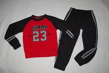 Boys Outfit SWEATSHIRT  SWEAT PANTS Black Red Gray "CHAMP 23" Size 4