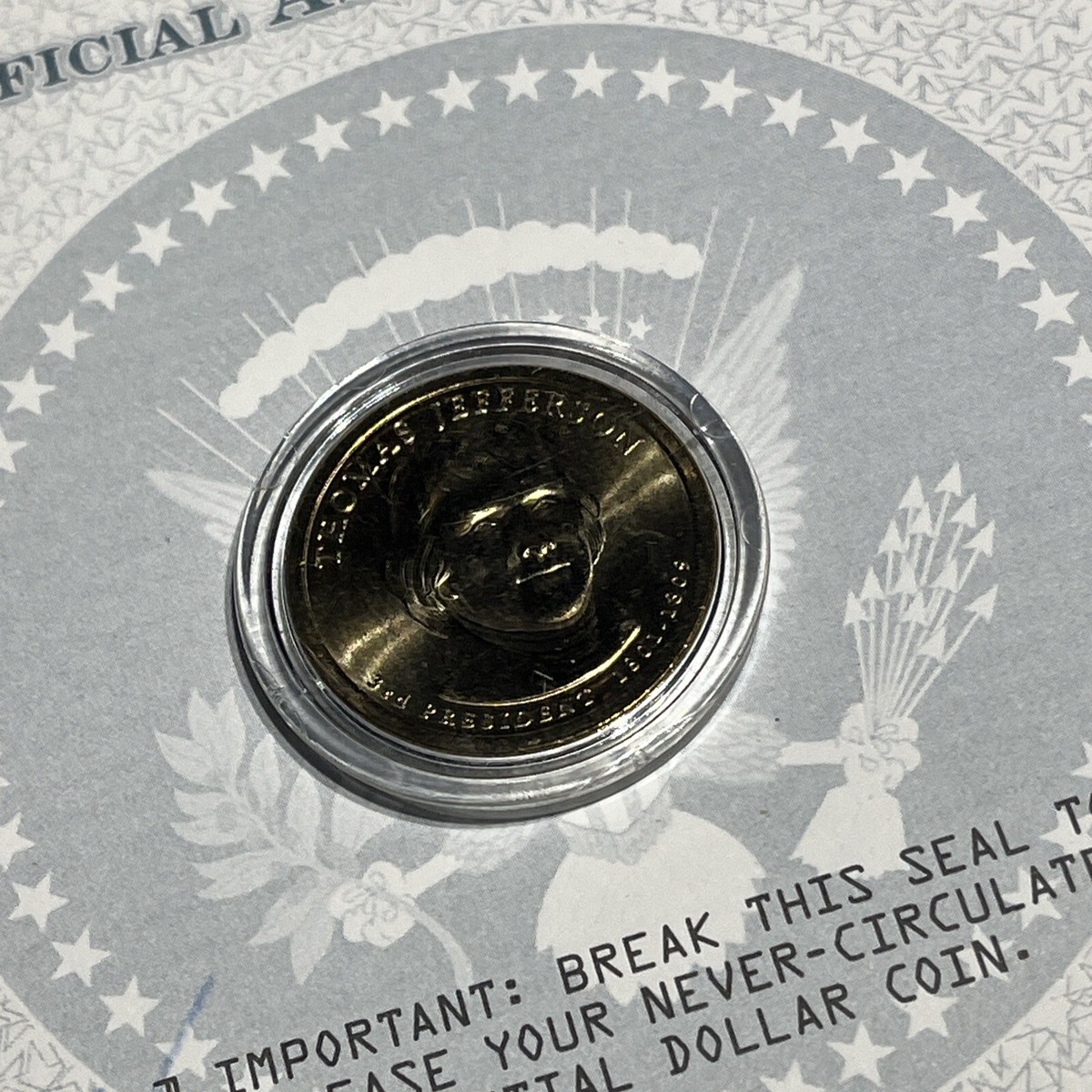 2007 $1 Thomas Jefferson Presidential Dollar Coin A+++ Grade Never