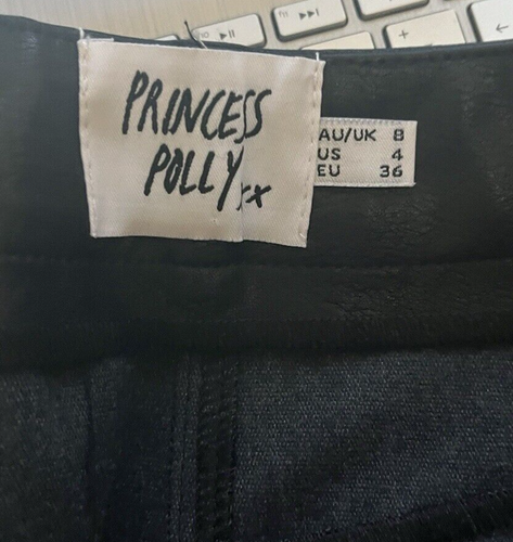 Princess Polly Faux Leather Pants Size 4 Black Mid High Rise Straight Leg - Picture 6 of 7