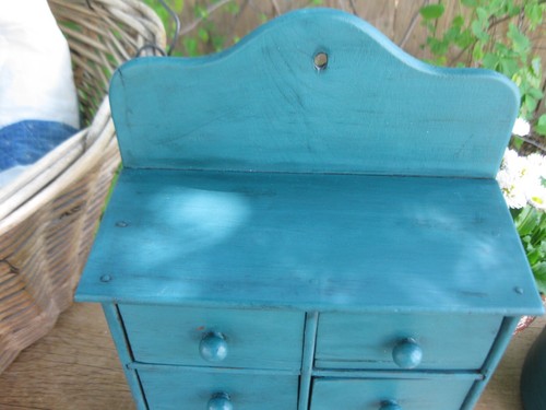 Antique Wood Spice Cabinet Teal Blue Milk Paint - Picture 2 of 14