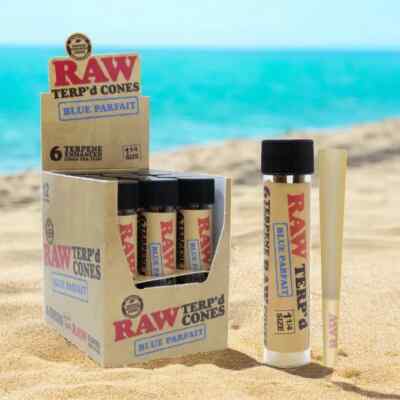 12 X RAW TERP'D ENHANCED CONES   BLUE PARFAIT   1 1/4 SIZE FULL BOX 72 CONES