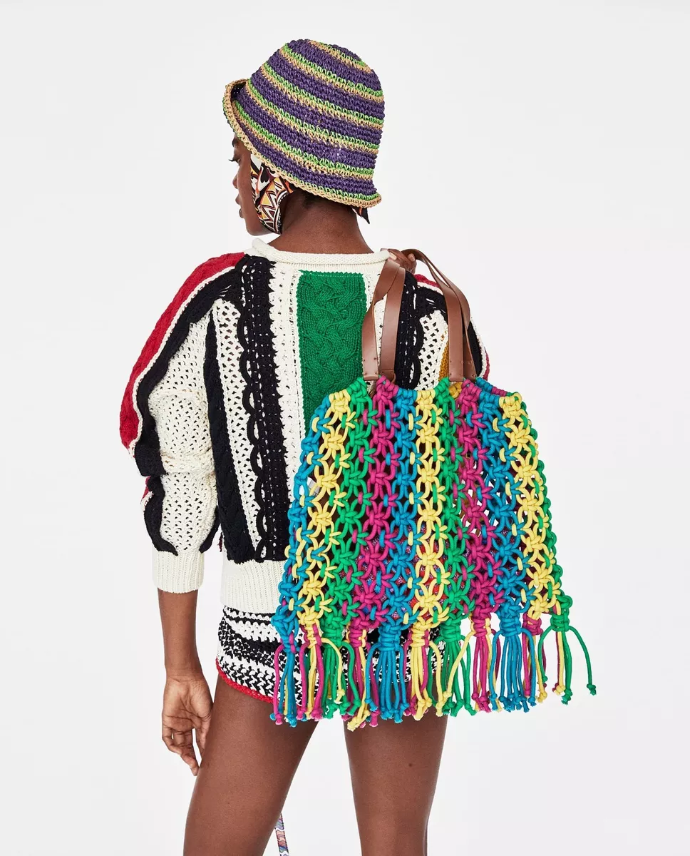 ZARA STUDIO MULTICOLOURED BRAIDED BUCKET BAG REF.1070 304
