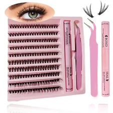 Diy Lashes Extension Kit Lash Bond and Seal Remover Eyelashes 200 Pcs Clusters M