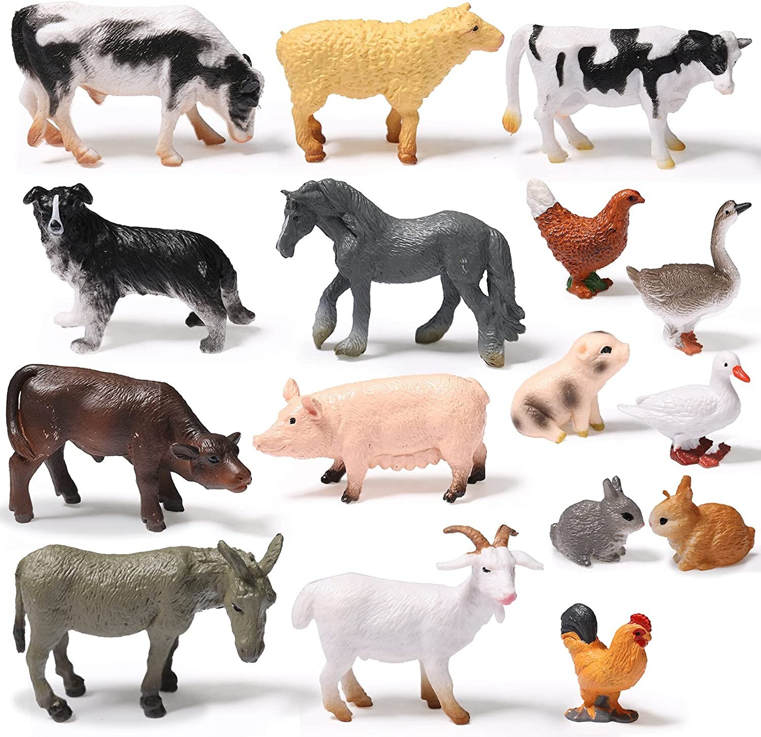 Sumind 16pcs Realistic Jungles & Farm Animal Figurines Mini Education Playset