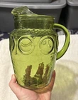 Anchor Hocking Vintage Bullseye Pattern Ice Lip Pitcher Avacado Green