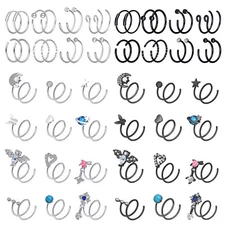 2PCS 20G Nose Rings Hoop Spiral Double Hoop Nose Ring for Single Piercing-Silver