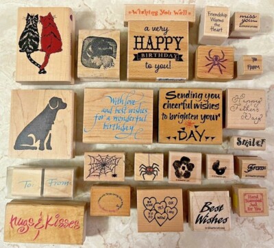 Lot 25 Ink Stamps Different Brands Styles and Sizes Bulk Savings Great Value