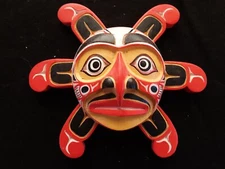 CLASSIC NORTHWEST COAST DESIGN, "RED SUN" CARVED WOODEN MASK,  WY-1124*03477