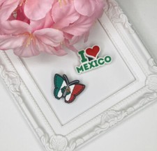 I Love Mexico Mexican Flag Butterfly Shoe Charms for Clogs Slides fit Crocs