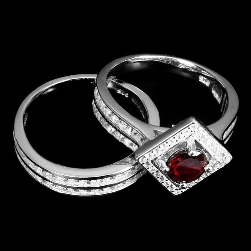Summer 925 Silver Round Rhodolite 6mm Simulated Cz Matching Ring - Picture 2 of 10