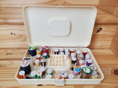 Vintage Wilson Wil-Hold Ivory Handled Plastic Sewing Storage Box with Thread  