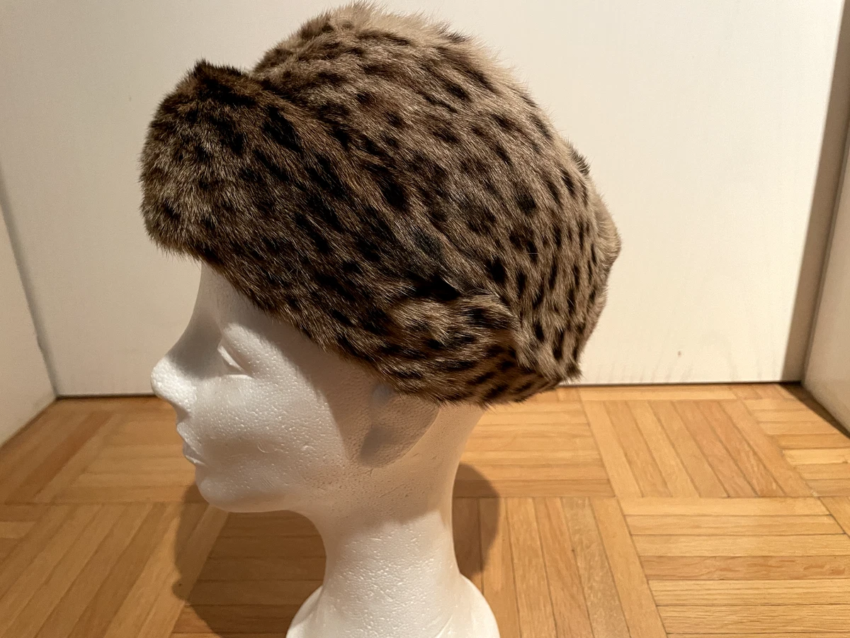 Vintage Pelzkappe Pelzhut Pelz Kappe Damen Hut Mütze * W B * braun gefleckt