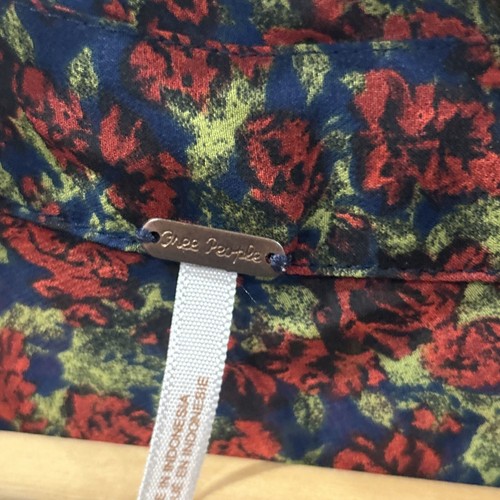 Free People Womens Small Blouse Floral Long Sleeve Button Sheer Navy Red Shirt - Picture 3 of 7