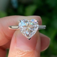 Heart Shaped Diamond Solitaire Engagement Wedding Ring 14K White Gold Finish