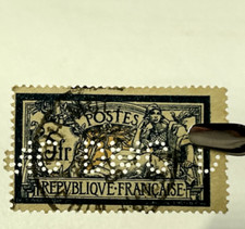 Timbre France MERSON N° 123 Bleu et Chamois PERFORE DMC 84