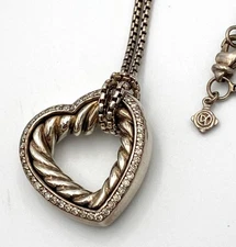 David Yurman 925 Silver .60 tcw Pave Diamond Cable Open Heart Pendant Necklace