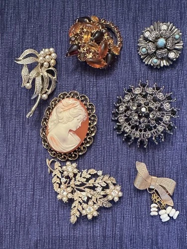 Vintage Costume Jewelry Lot of 2 sets of earrings and 7 nice pins