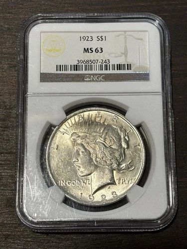 1923 PEACE SILVER DOLLAR ☆ NGC MS63 ☆  90% Silver ☆ S$1