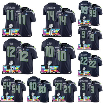 New Men's Seahawks Navy 50th Season/Super Bowl LX Patch Game All Stitched Jersey