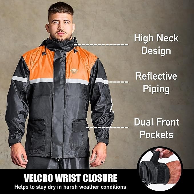Waterproof motorcycle rain suit, 2-piece reflective gear, lightweight riding jac