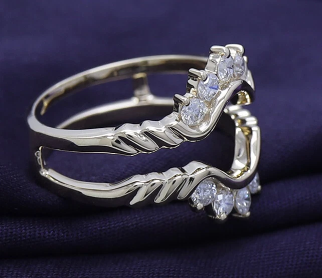 1/2 Ct Lab Grown Diamond Engagement Guard Wedding Enhancer Ring 10k & 14k Gold - Image 4 of 4