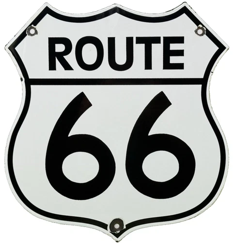 VINTAGE US ROUTE 66 PORCELAIN METAL HIGHWAY SIGN GAS SHIELD OIL ROAD