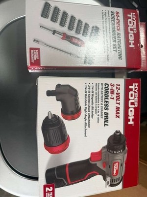 HYPER Tough 12V Max 3-in-1 Cordless Drill w/ Battery & Charger, 64pc Set