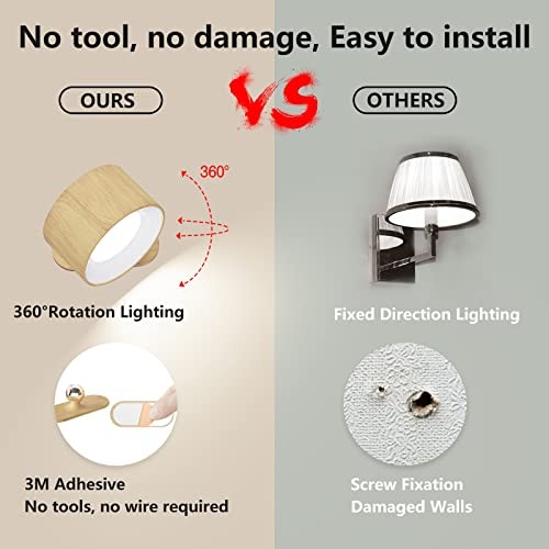 LED Wall Sconce, Wall Mounted Lamp with Rechargeable Battery Operated A-Wood