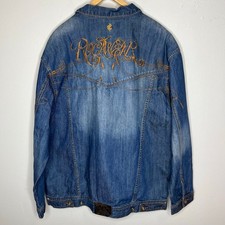 Rocawear Jean Jacket 2XL Mens Streetwear Hip Hop Y2K Embroidered Denim Med Wash