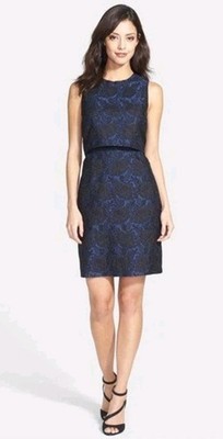Felicity & Coco  Floral Jacquard Popover Sheath Dress Black & Blue Casual XSmall