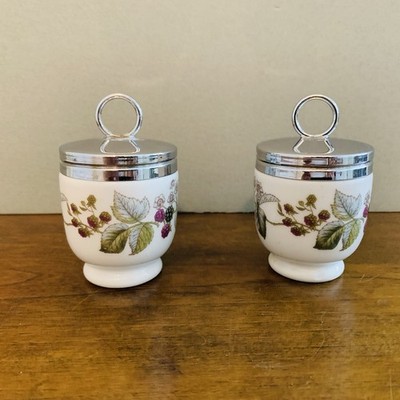 Set of 2 Bone China Worcester Egg Coddler Lavinia Blackberry w/ Lid England