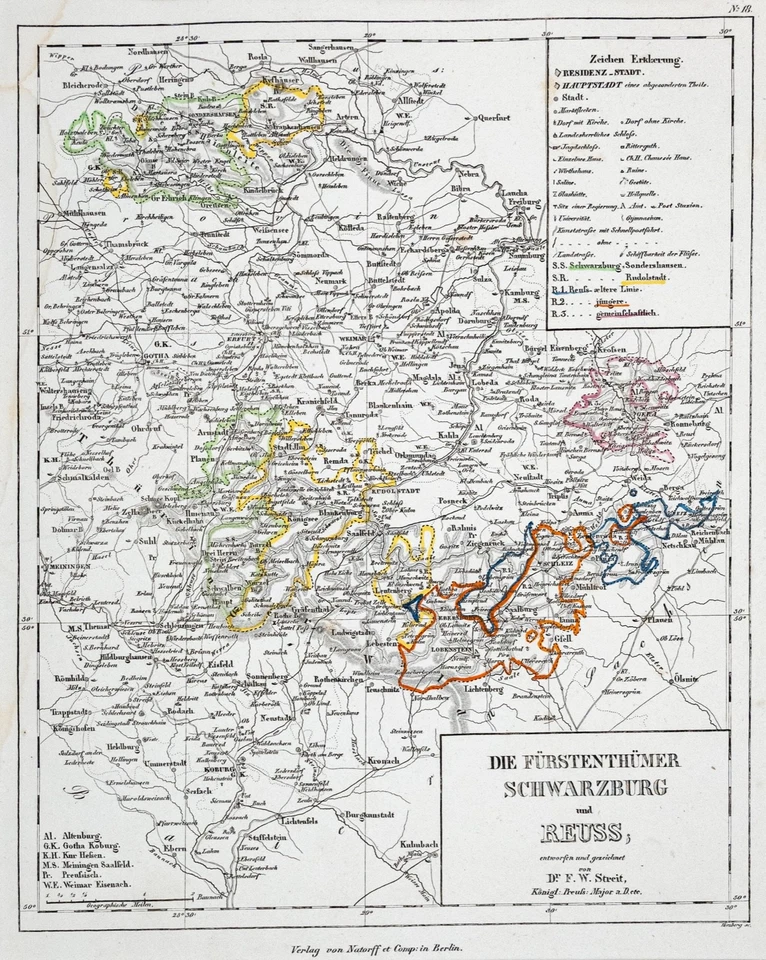 Fürstentum Schwarzburg Reuss Landkarte Stahlstich von Streit 1837 Passepartout