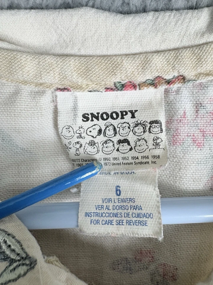 Vestido Snoopy Vintage Niñas 6 Cacahuetes Floral Años 70 Cuello Marinero Abotonado Leer Foto 3 de 4