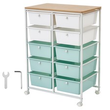 Uimoso Rolling Cart with 10 Drawers and Wooden Top for Storage and Organization