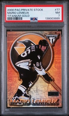 2000-01 Pacific Private Stock Titanium Gold Mario Lemieux /99 PSA 7