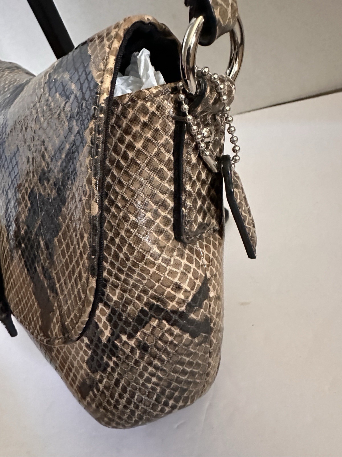 Coach Leather Snake Python Pattern Black Tan Cros… - image 3