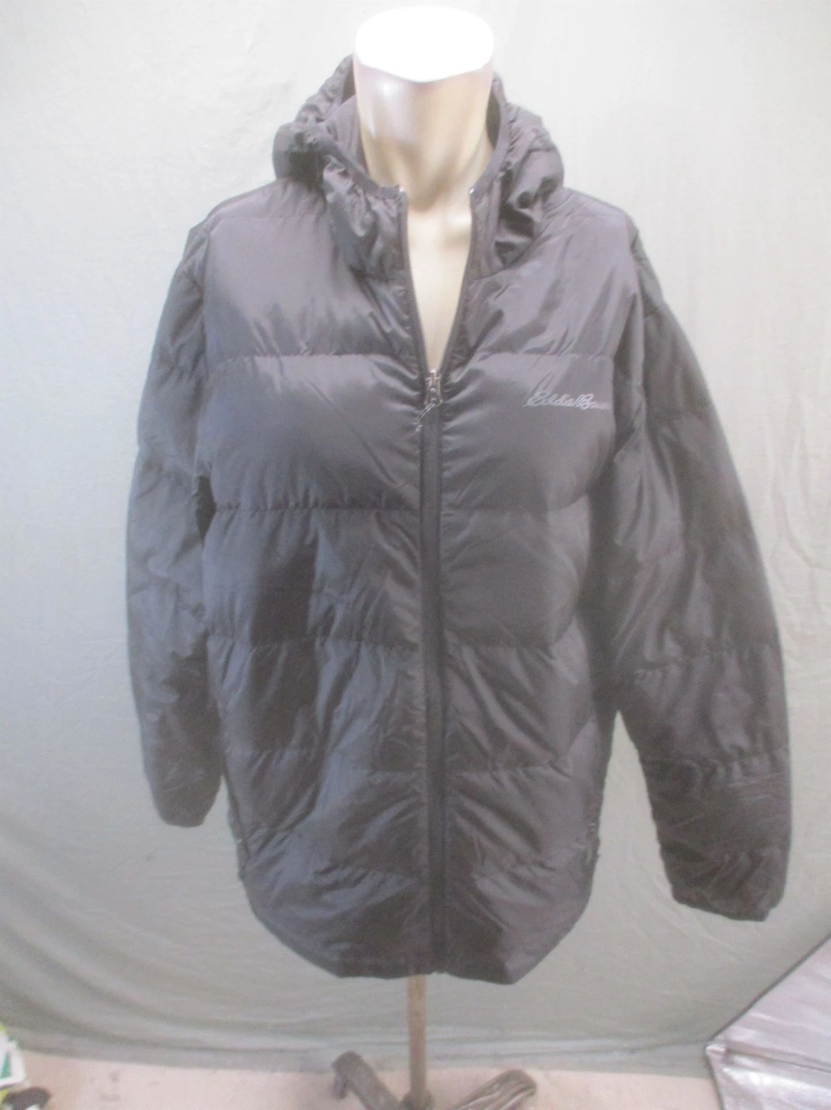 Eddie Bauer Size XL Mens Blk Down Hooded Zipper Quilted Outdoor Warm Jacket 986