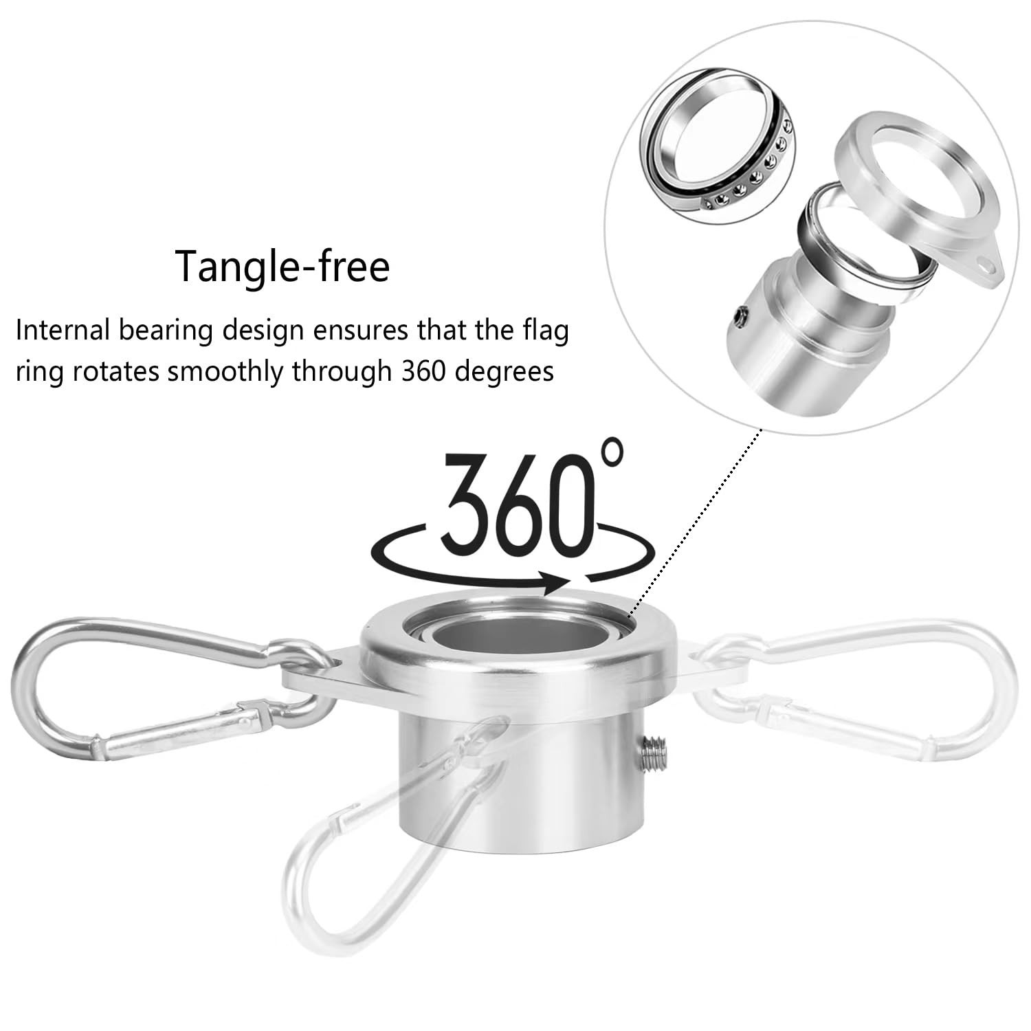 Aluminum Flag Pole Rings, Tangle Free Flagpole Rings with Bearing Design, 360...