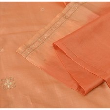 Sanskriti Vintage Peach Sarees Pure Silk Hand Beaded Cultural Sari Craft Fabric