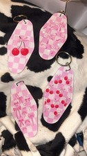 Pink Cherry Bow Plastic Keychains Set, Detachable Keyring, Modern Theme
