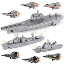 deAO Aircraft Carrier Toy Military Naval Ship Play Set Small Planes & Army Men